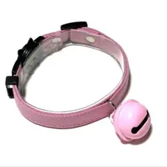 662 ハンドメイド 無地 ピンク 鈴付き 猫ちゃんの首輪