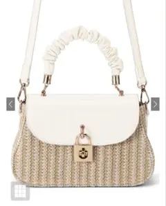ホワイト/ベージュ ストロー風ショルダーバッグGRL グレイル2way