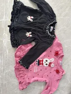 ウサギ刺繍 フリル付きトップス2点セット　ミキハウス