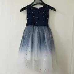 キッズ ノースリーブ小粒星柄サテンチュールドレス