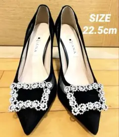 【美品】DIANA ビジュー付きパンプス黒22.5cm ダイアナ