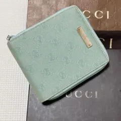 未使用　GUCCI レザー×キャンバス　ラウンドジップ二つ折り財布　箱袋付き