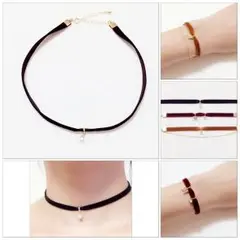 ベルベット♡＋誕生石＋イニシャル＋2連♡ チョーカー   ブレスレット