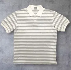 00s Nike ポロシャツ ホワイト/グレー ボーダー 刺繍ロゴ 胸ポケ L