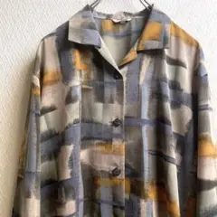 レトロ 古着 シャツ 柄シャツ 開襟 総柄 デザインシャツ レディース 長袖