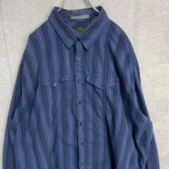ティンバーランド　長袖シャツ　刺繍ロゴ　ストライプ　ビックサイズ　2XL