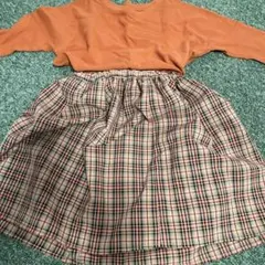 オレンジ 長袖 トップス チェック柄スカート