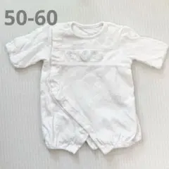 50-60 ベビードレス　長袖　ツーウェイオール　木馬　ホワイト