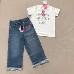 140cmジェニィラブデニムパンツとピンクラブ半袖Tシャツ　新品