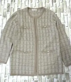 ブリックハウス ノーカラー カーディガン L ツイード調 ラメ 金ボタン