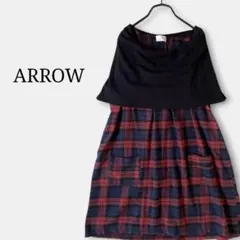 変形ドッキングミニワンピース赤黒チェック柄ショール風　ガーリー　アローARROW