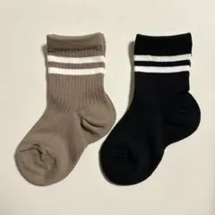 クルーソックス ベージュ 黒 15〜20