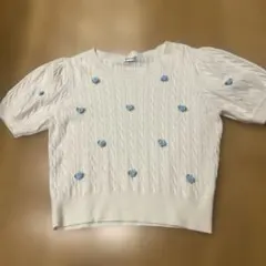 INGNI 半袖 ケーブルニット ローズ刺繍 ホワイトのサムネイル