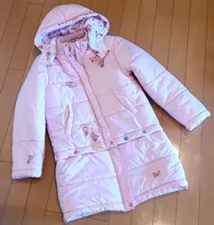 d*7様 メゾピアノ　ピンクのウサギ刺繍　ロング　ダウンコートピンク　140cm