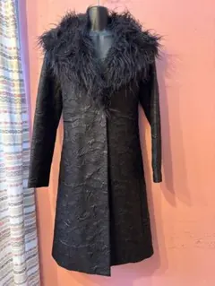 ヴィヴィアンタム　総刺繍柄　ファー付きブラックロングコート　希少