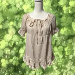 森ガール フェアリーグランジ ベージュ系 シフォンチュニック 半袖 レース