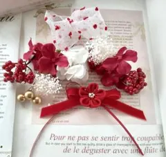 七五三ヘッドドレス♡つまみ細工とかすみ草と小花と赤い実の髪飾り753七五三髪飾り