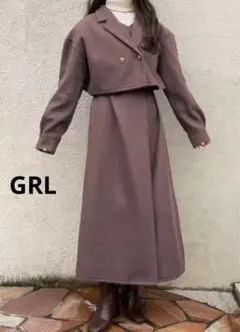 GRL フェイクウール3Wayショート丈ジャケットXワンピースセット ピンク S