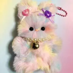 モールドール　ふわふわ　レインボー　うさぎ　モール人形　ぬいぐるみキーホルダー