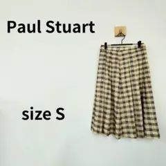 Paul Stuart ベージュ チェック柄フレアスカート Sサイズ 1934