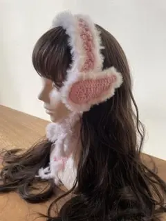 イヤーマフ 耳あて 天使 羽 ピンク ハンドメイド ヘッドドレス