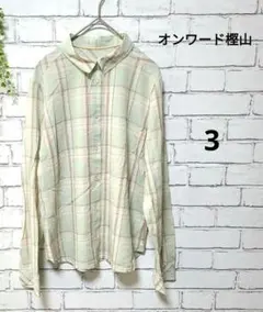 オンワード樫山　レディースブラウス　グリーン　チェック　訳あり品　L相当