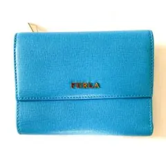 FURLA フルラ 三つ折りコンパクト財布 ブルー系 ゴールド金具 変色ありのサムネイル