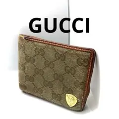 グッチ/二つ折り財布/レザー/ブラウン/GGキャンバス レディース