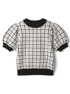 千鳥格子柄パフスリーブニットトップス
