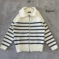 Rag out ボーダー ニット M ホワイト 襟付き Wジップ アベイルのサムネイル