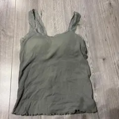グリーン　レースストラップ キャミソール M ブラトップ