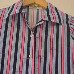 昭和レトロ　ヴィンテージ　1点物　ストライプ柄 長袖シャツ Mサイズ