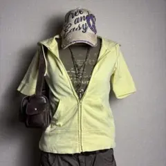 00's archive ジップアップパーカー 半袖 短丈 y2k 平成 タイト