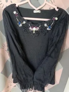 アクシーズファム　ローズガーデン刺繍プルオーバー　ブラックのサムネイル