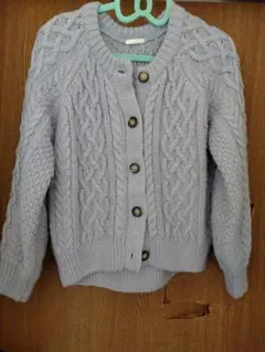 ケーブル編みニットカーディガン ブルー