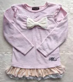 ピンク リボン付き 長袖カットソー 110cm