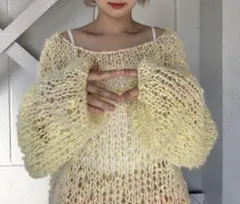 イエロー 透かし編み オーバーサイズニット