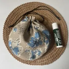 まんまる巾着◉花柄ブルーとベージュ