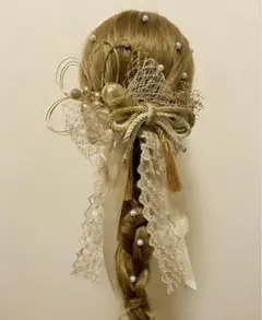 髪飾り 成人式　七五三　髪飾り　ゴールド パール　かわいいリボン 水引19本I