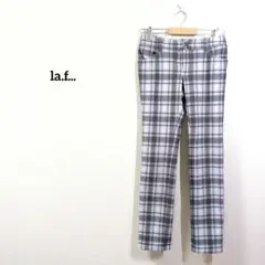 la.f... チェック柄ストレッチパンツ グレー系 2S 美脚シルエットのサムネイル