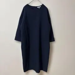 グローバルワーク　ワンピース　濃紺　M　七分袖　シンプル　体型カバーゆったり
