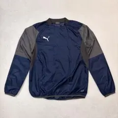 【PUMA】ナイロンプルオーバー ネイビー×グレー スポーツウェア M