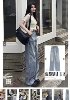 GRL ILLIT ストレートワイドデニムパンツ ブルーcu533 Sサイズ