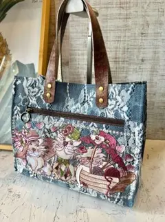 ロラライハリス♡ブルーWレースデニム♡刺繍の多機能スクエアバッグ♡