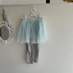 水色チュールスカートとグレーのレギンスセット　一体型