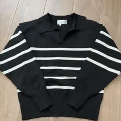 LAKOLE ボーダー スキッパーニット ブラック S
