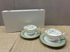 ノリタケ ヨシノ カップ＆ソーサー 2客セット グリーン ボーンチャイナ