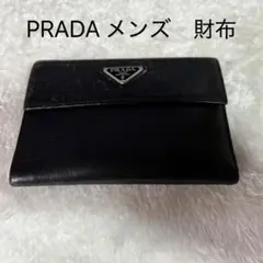 訳あり】プラダ 三つ折り財布 サフィアーノ 三角プレート ブラック