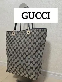 グッチ GG柄 キャンバス レザー トートバッグ ハンドバッグ 黒 A4可