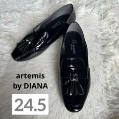 未使用級 DIANA タッセルローファー 黒 レザー 革靴 シューズ 24.0